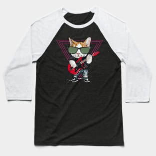 Funny Cat Playing Bass Guitar Electric Guitar Retro Vintage Baseball T-Shirt